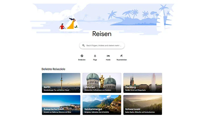 Google Reisen Startseite Foto Screenshot Google Reisen geht an den Start