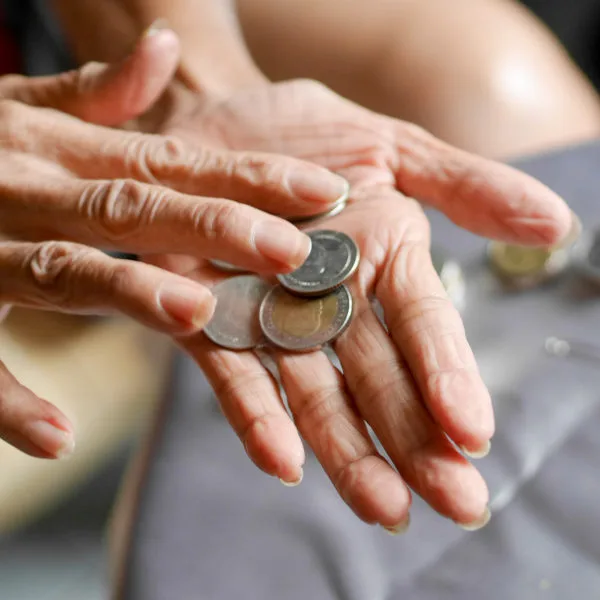 Geld Münzen Hand ältere