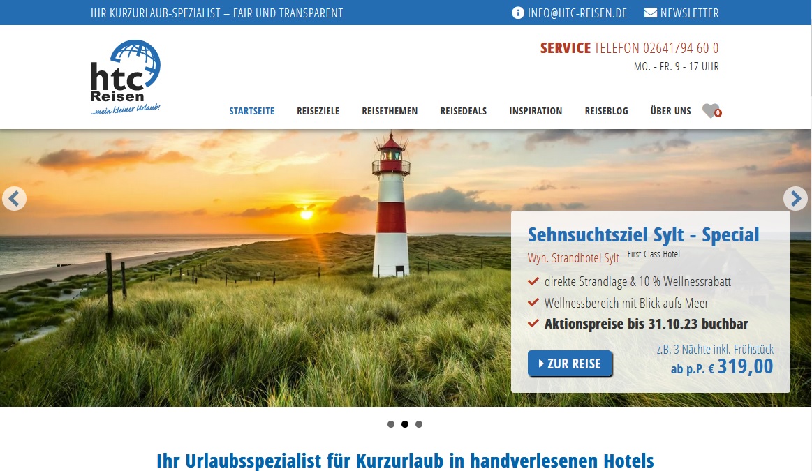 HTC Reisen Webseite