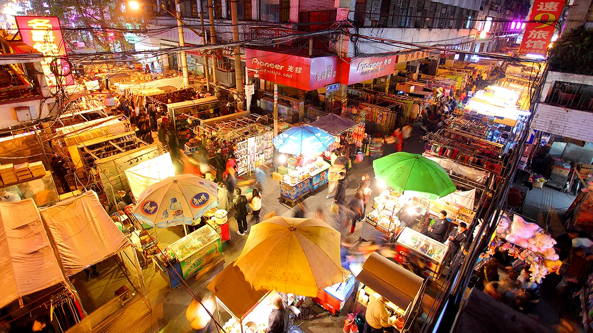 China Wuhan Markt bei Nacht Foto Xenotar China Wuhan Markt bei Nacht