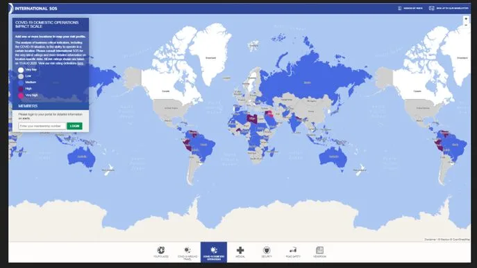 COVID19 Impact Map COVID19 Impact Map Screenshot International SOS