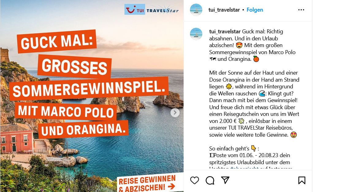 TUI Travelstar Marco Polo Orangina Screenshot Instagram