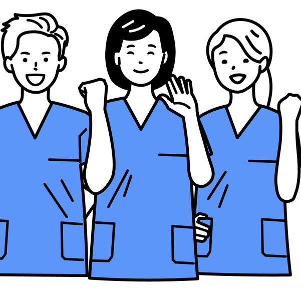 Pflegekräfte illustration stark zufrieden