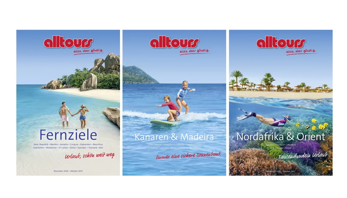 Kataloge Alltours Die Jahreskataloge 2026/27 „Kanaren & Madeira“, „Nordafrika & Orient“ sowie „Fernziele“ sind bereits im Juni erschienen.