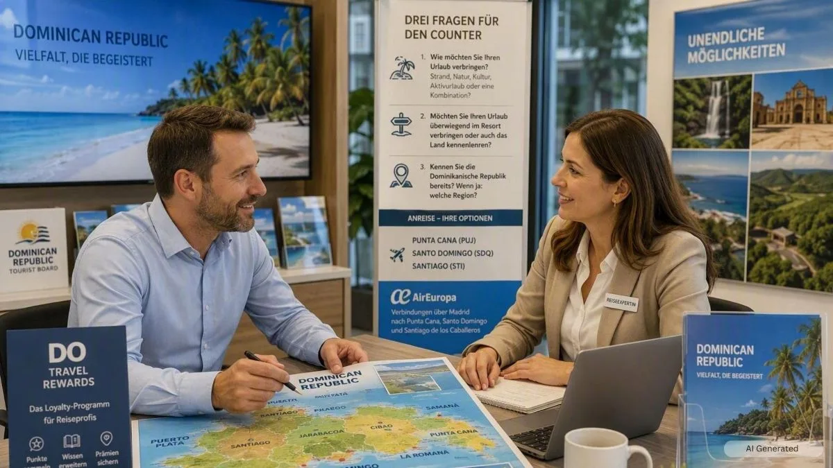 Air Europa Companyweek Loyalty Program AI Mit Destinationswissen und DO Travel Rewards unterstützt die Dominikanische Republik Reiseberater dabei, das vielfältige Urlaubsziel noch gezielter zu verkaufen.
